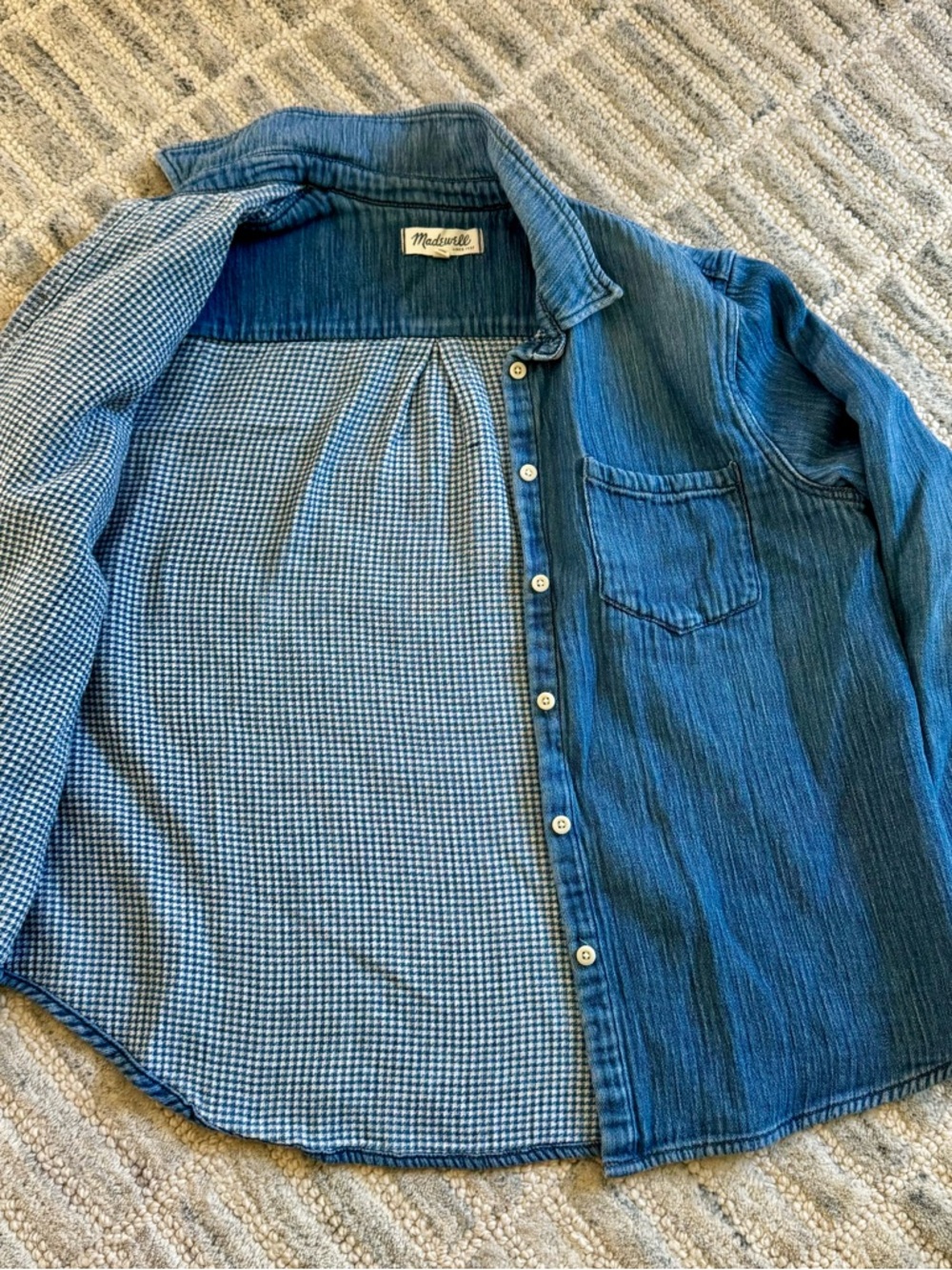 Madewell Double-Faced Chambray Button Down Shirt Houndstooth Lining Medium - Picture 2 of 5